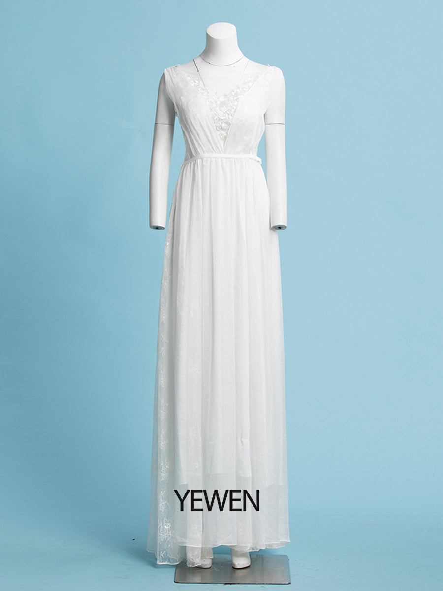 Bodenlanges Brautkleid aus Chiffon mit Blumenmuster und Spitze und Schleppe 