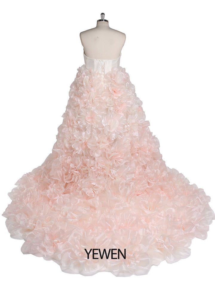 Trägerloses Organza-Umstandskleid mit 3D-Blumen für Fotoshootings, Babyparty, Fotografie-Kleider YW220308 