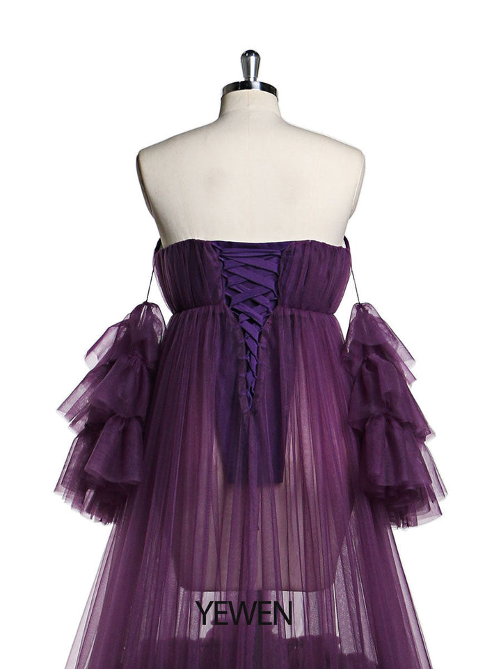 Umstands-Fotoshooting-Kleid mit Herzausschnitt und separaten Ärmeln, transparentes Schwangerschaftskleid, Maxikleid für Damen, YD21818 