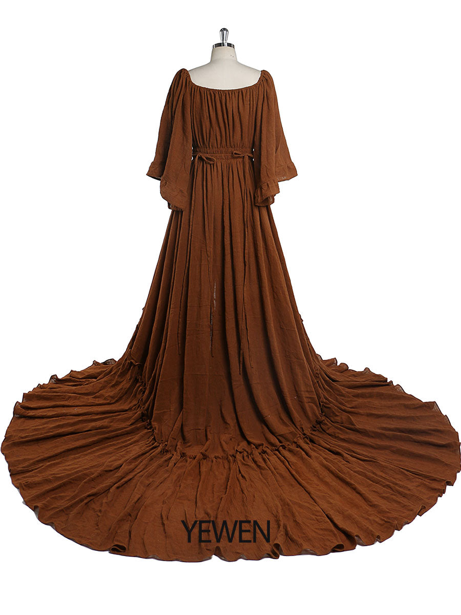Abendkleider mit ausgestellten Ärmeln und Stretch-Ausschnitt, Fotografie-Kleid, Babyparty-Kleid für Schwangere, YEWEN 2021 YD21829