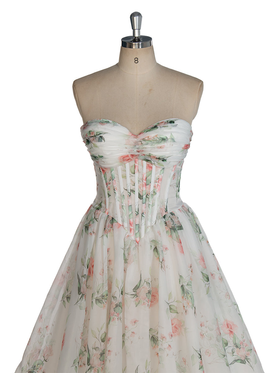 Prinzessinnenkleid Organza Blumen Brautkleid Üppiges langes Schleppen Brautkleid mit Schlitz YW243142