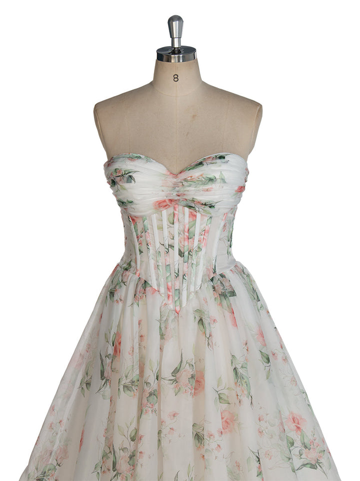 Prinzessinnenkleid Organza Blumen Brautkleid Üppiges langes Schleppen Brautkleid mit Schlitz YW243142
