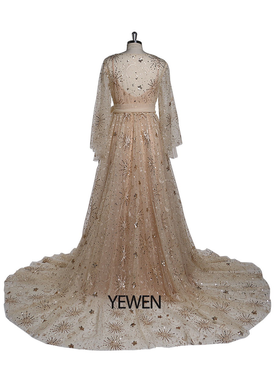 Sparkling Stars 2 in 1 Stretch-Unterkleid + Robe Abendkleider Elegantes Maxikleid Umstandsfotografie-Kleid YW21004 