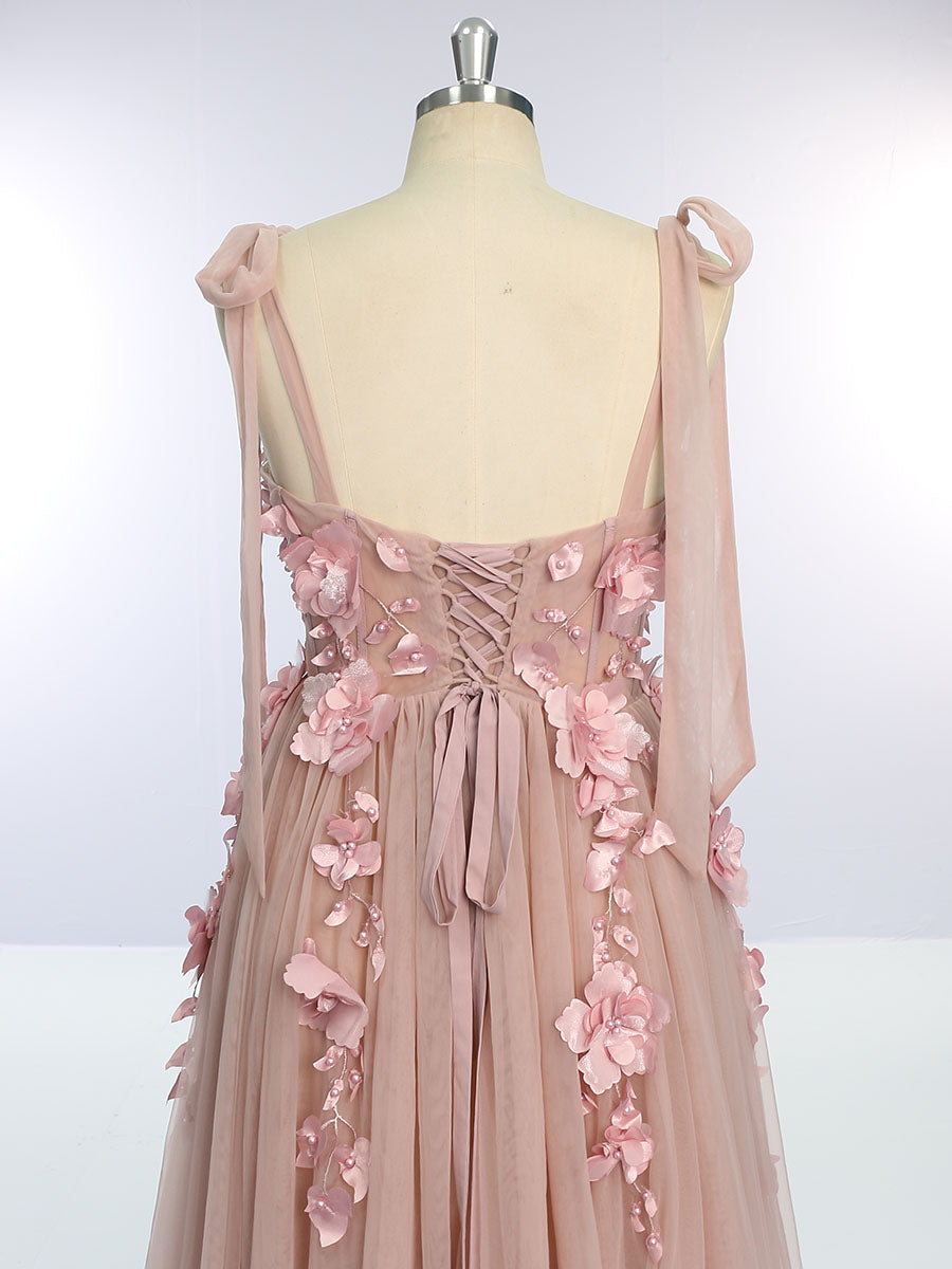 Neues Tüll-Korsettkleid mit 3D-Blumen und Seitenschlitz, für Fotoshootings, Abschlussball-Partykleider, YW231014