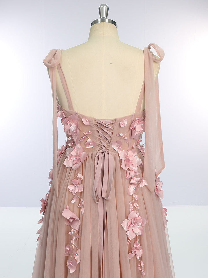 Neues Tüll-Korsettkleid mit 3D-Blumen und Seitenschlitz, für Fotoshootings, Abschlussball-Partykleider, YW231014