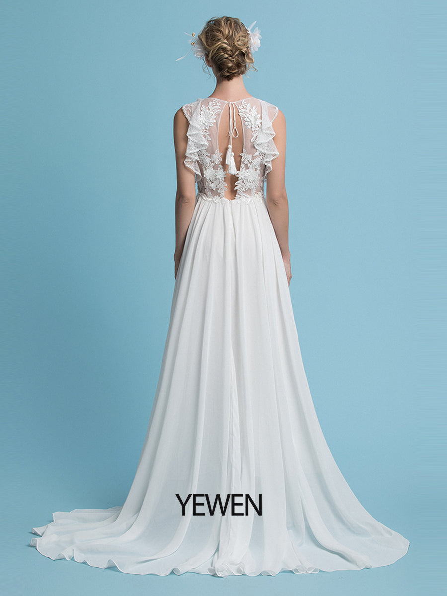 Romantisches Boho Brautkleid Chiffon Sommer Brautkleid Sweep Train 