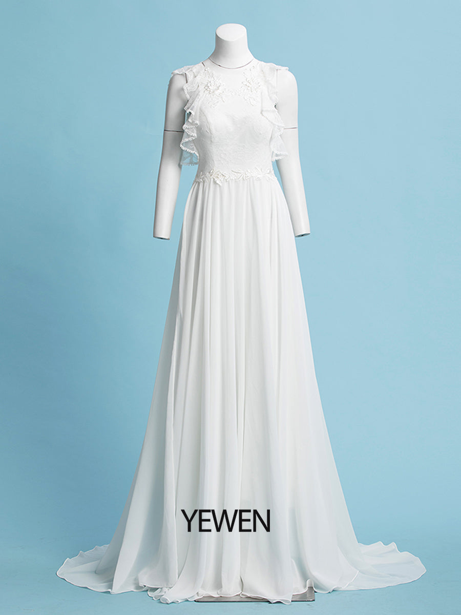 Romantisches Boho Brautkleid Chiffon Sommer Brautkleid Sweep Train 