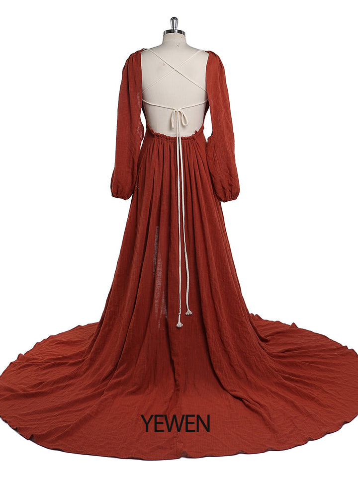 Umstandskleider mit V-Ausschnitt für Fotoshootings, seitlicher Schlitz, Schwangerschaftskleid, Maxikleid aus Baumwolle, YEWEN, Übergröße, YD21218
