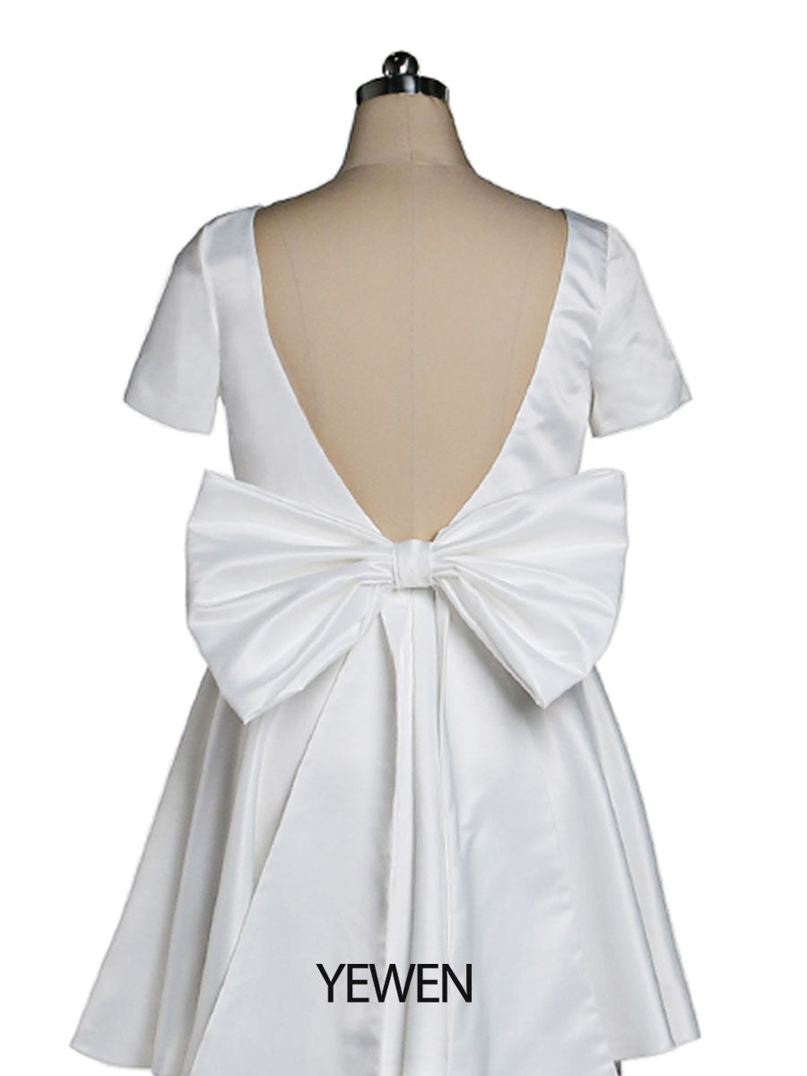 Elegantes Ballkleid mit großer Schleife und V-Ausschnitt, kurzärmelig, Partykleid, Hochzeitsgast, Brautjungfernkleid 