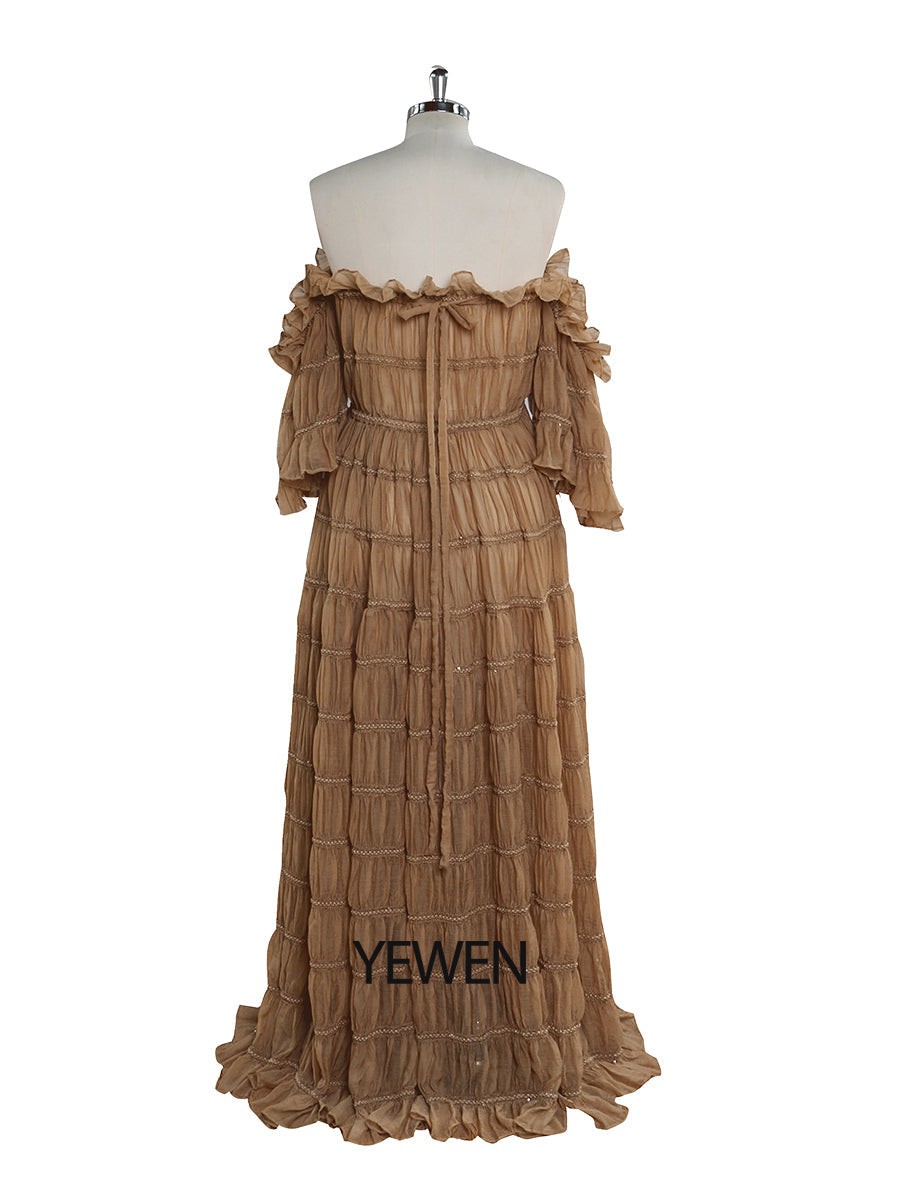 Elegantes schulterfreies Boho-Sommer-Strandkleid für Damen, Fotoshooting-Kleid, Seitenschlitz, YEWEN YW220511 