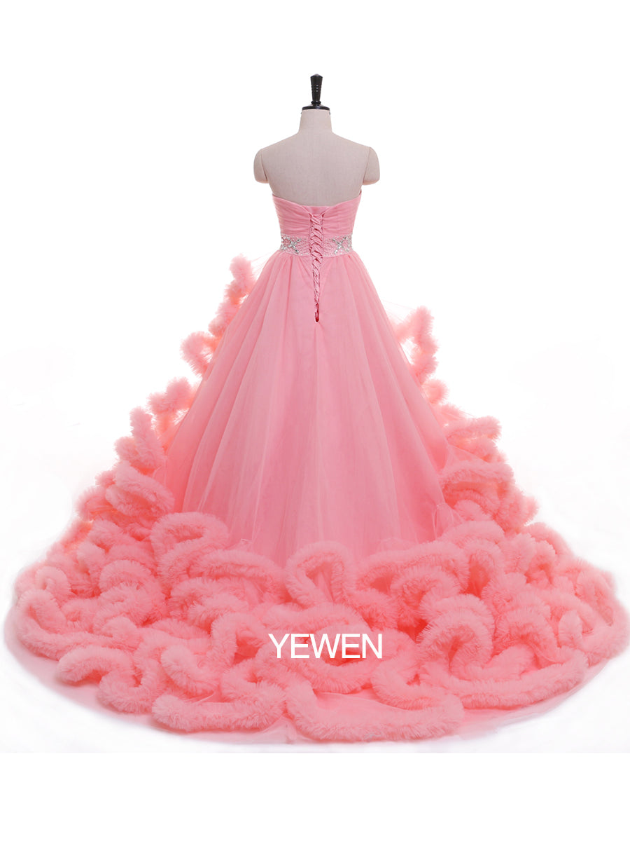 Trägerloses elegantes Partykleid mit höherer Taille und Rüschen, Prinzessinnen-Brautkleid, Umstandskleid