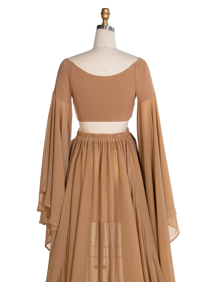 Herbst Umstandskleid für Bilder Rüschenärmel Umstandskleid mit langer Schleppe Boho-Kleid für Fotoshooting YW243111 