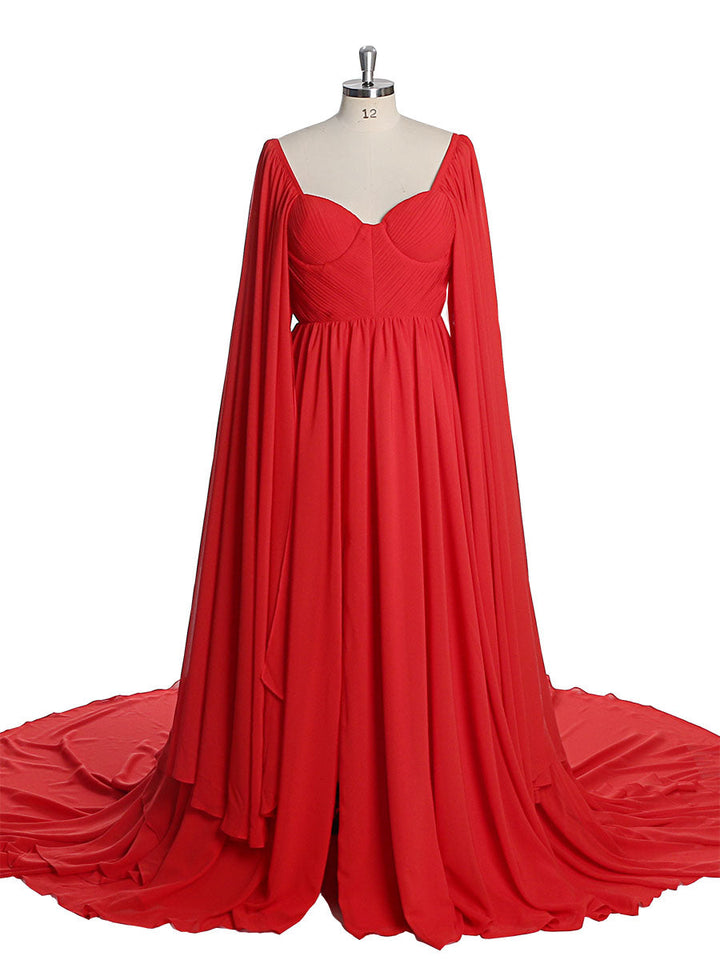 Herzförmiger Ausschnitt, böhmisches, farbiges Brautkleid mit langen Cape-Ärmeln, Chiffon, Fotoshooting-Kleider YD211126 