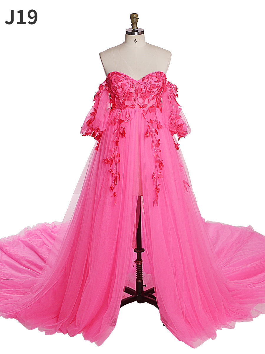 Wunderschöne Langarm Tüll Spitze Blume Mutterschaft Foto-Shooting Kleider Foto-Shootings Kleid für Hochzeitsgäste YW221109
