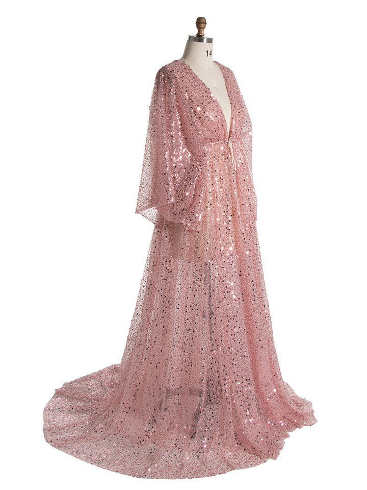 Umstandskleid mit goldenen Pailletten und Perlen für Fotoshootings, Stretch-Taille, Schwangerschaftsfotografie, Robe, Babyparty-Kleid YD21820 