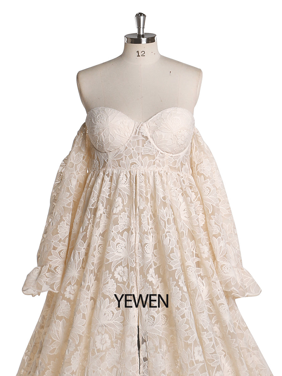 Elegantes Umstandskleid aus Spitze für Fotoshootings, schulterfreies Maxikleid, ausgefallene Fotografie-Requisiten, YEWEN YW220701