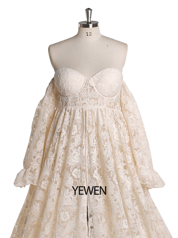 Elegantes Umstandskleid aus Spitze für Fotoshootings, schulterfreies Maxikleid, ausgefallene Fotografie-Requisiten, YEWEN YW220701