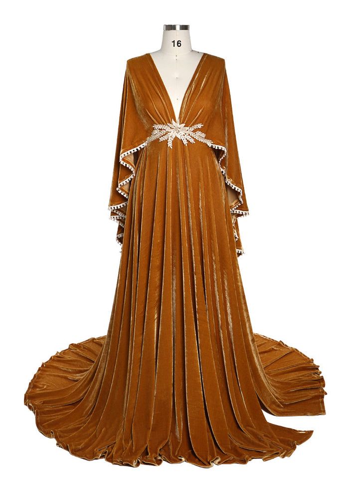 Stretch-Samt-Boho-Kleid mit langen Ärmeln, magisches Kleid für besondere Momente, Fotoshootings, Kleid YEWEN YW220818 