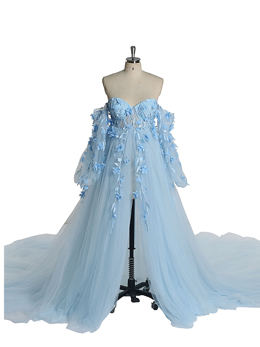 Wunderschöne Langarm Tüll Spitze Blume Mutterschaft Foto-Shooting Kleider Foto-Shootings Kleid für Hochzeitsgäste YW221109