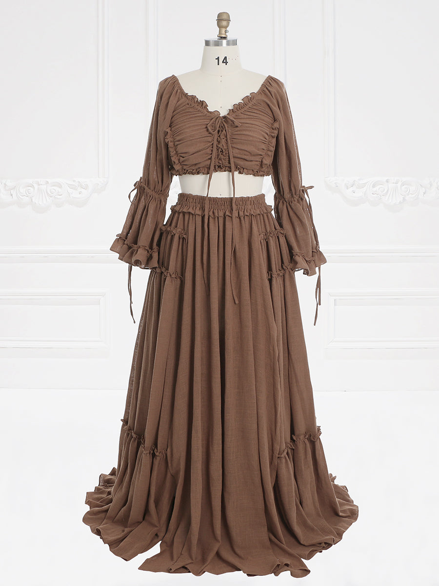2 Piece Set, Long Sleeves , Cotton Woman Maxi Dresses for Photo Shoot, Fancy Photography Props