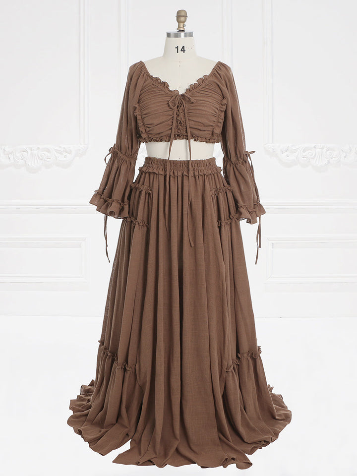 2 Piece Set, Long Sleeves , Cotton Woman Maxi Dresses for Photo Shoot, Fancy Photography Props