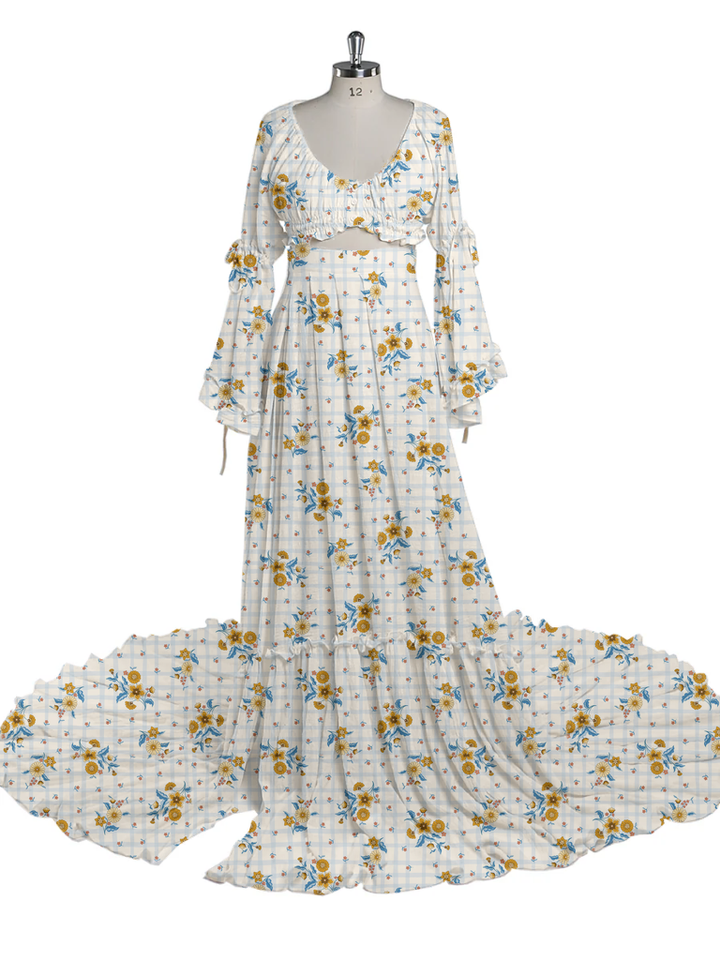 2 Piece Set Boho Dress V Neck Printed Dresses Photography Baby Shower Dress for Pregnant Woman YD211008