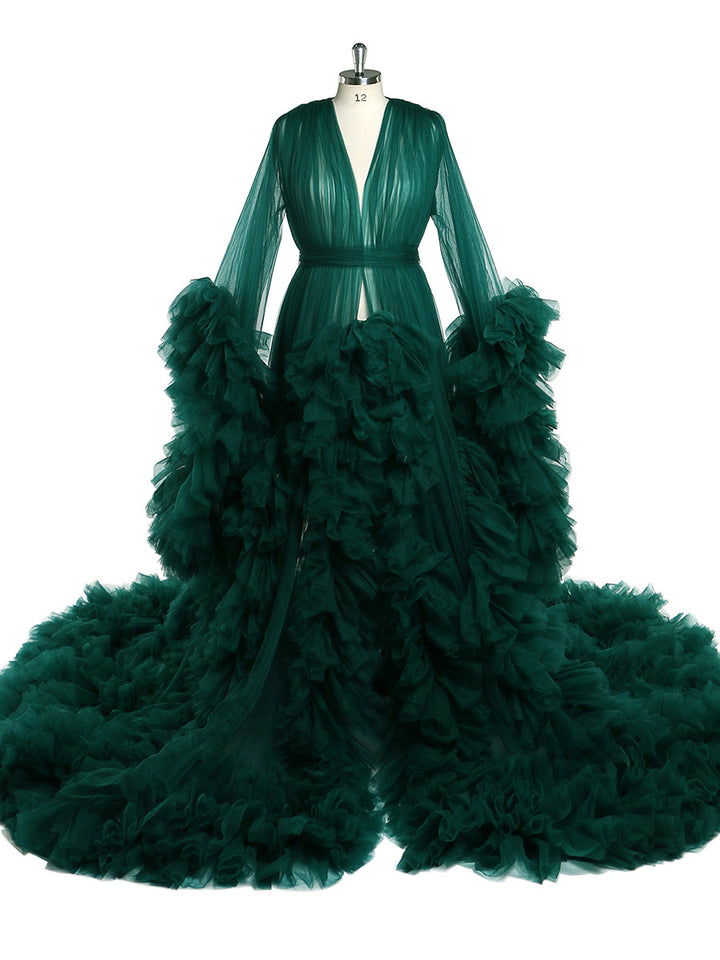 Abendkleid mit offenen Rüschen vorne, Umstandskleider für Fotoshootings 