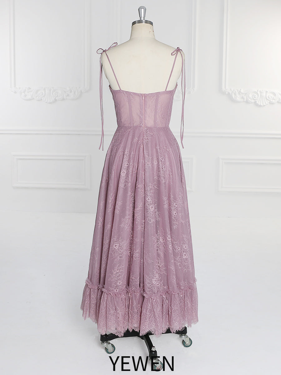 Dusty Pink Lace ,Prom Dress, Homecoming Dress for Girls , Tea Length Formal Dresses
