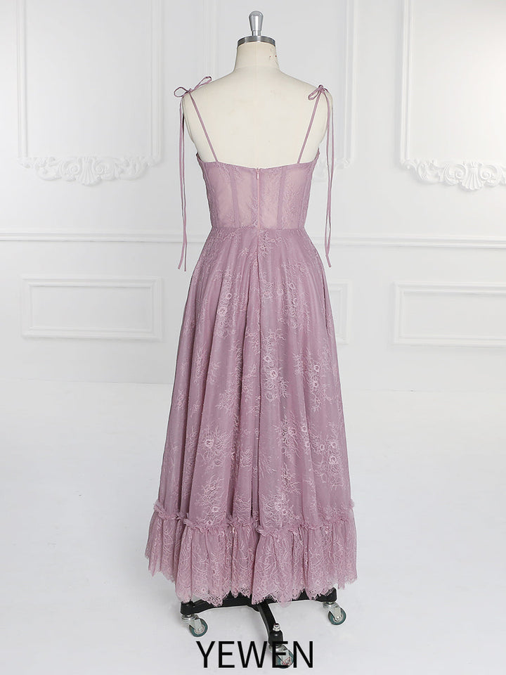 Dusty Pink Lace ,Prom Dress, Homecoming Dress for Girls , Tea Length Formal Dresses