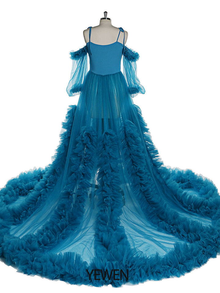 Partykleid mit kalten Schultern und langen Ärmeln, Maxi-Umstandskleid für Fotoshootings, YEWEN YW230310 