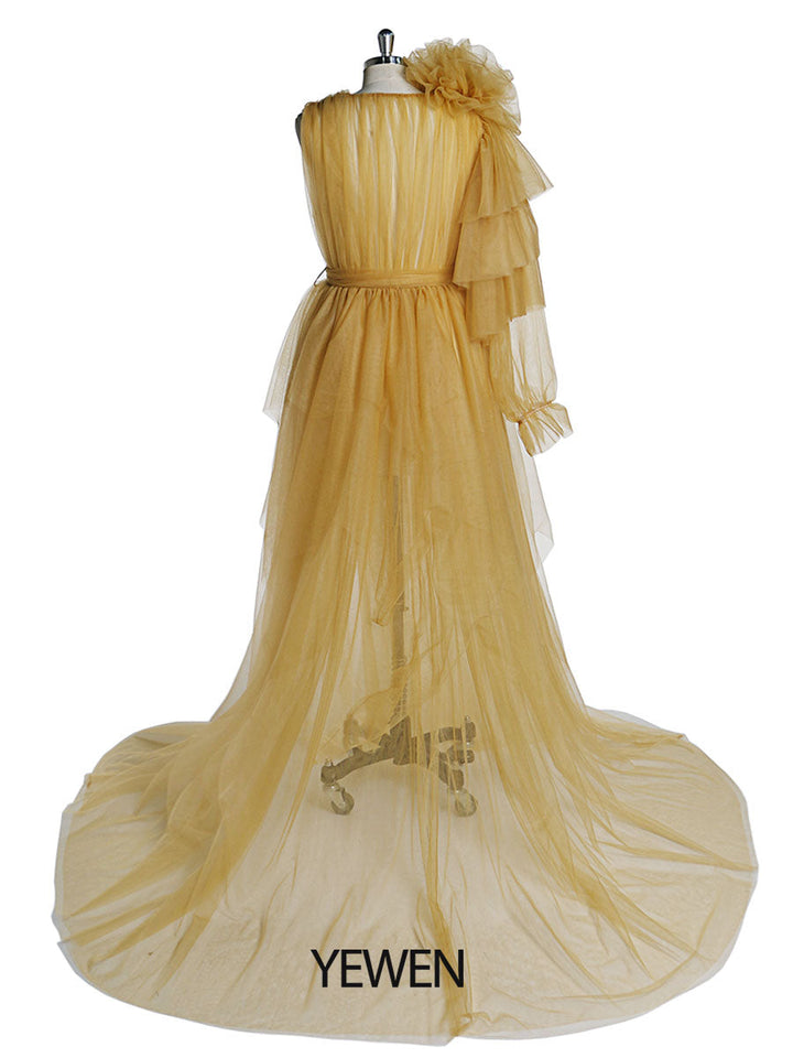 Maxi-Ballkleid mit V-Ausschnitt, Blumenmuster, eine Schulter, Umstandskleid für Babyparty 