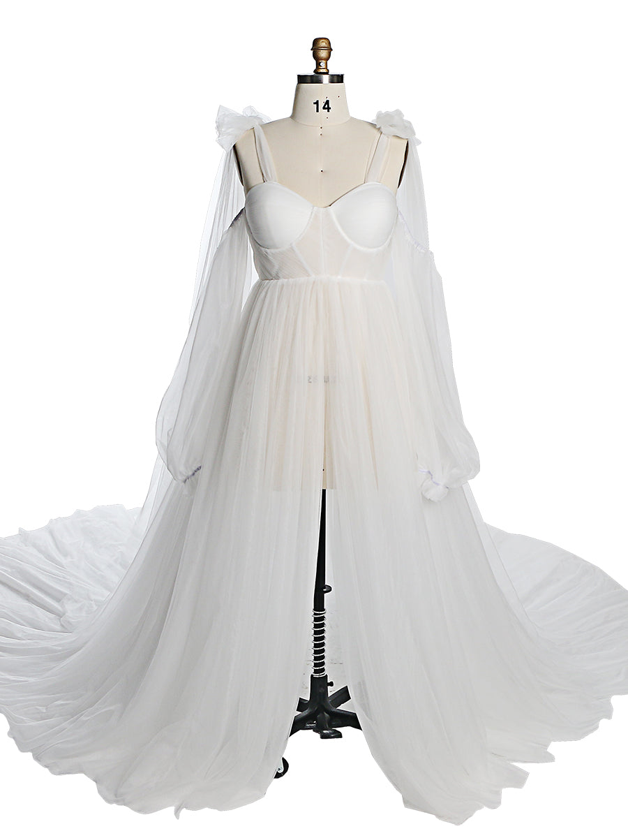 Tüll Umstandskleider für Fotoshootings, Fotoshootings, Babyparty-Kleid mit abnehmbaren Ärmeln, YEWEN YW230315 