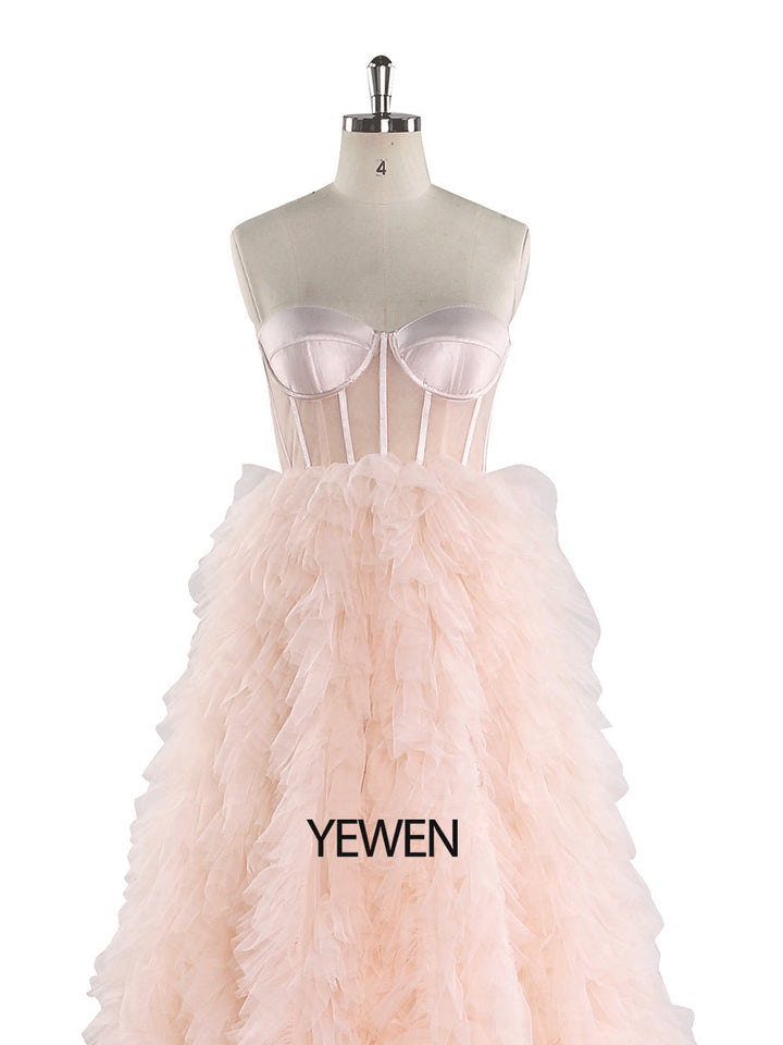 Elegantes, errötendes, rüschenbesetztes Tüll-Brautkleid, Foto-Shooting-Kleid, YEWEN YW220924 