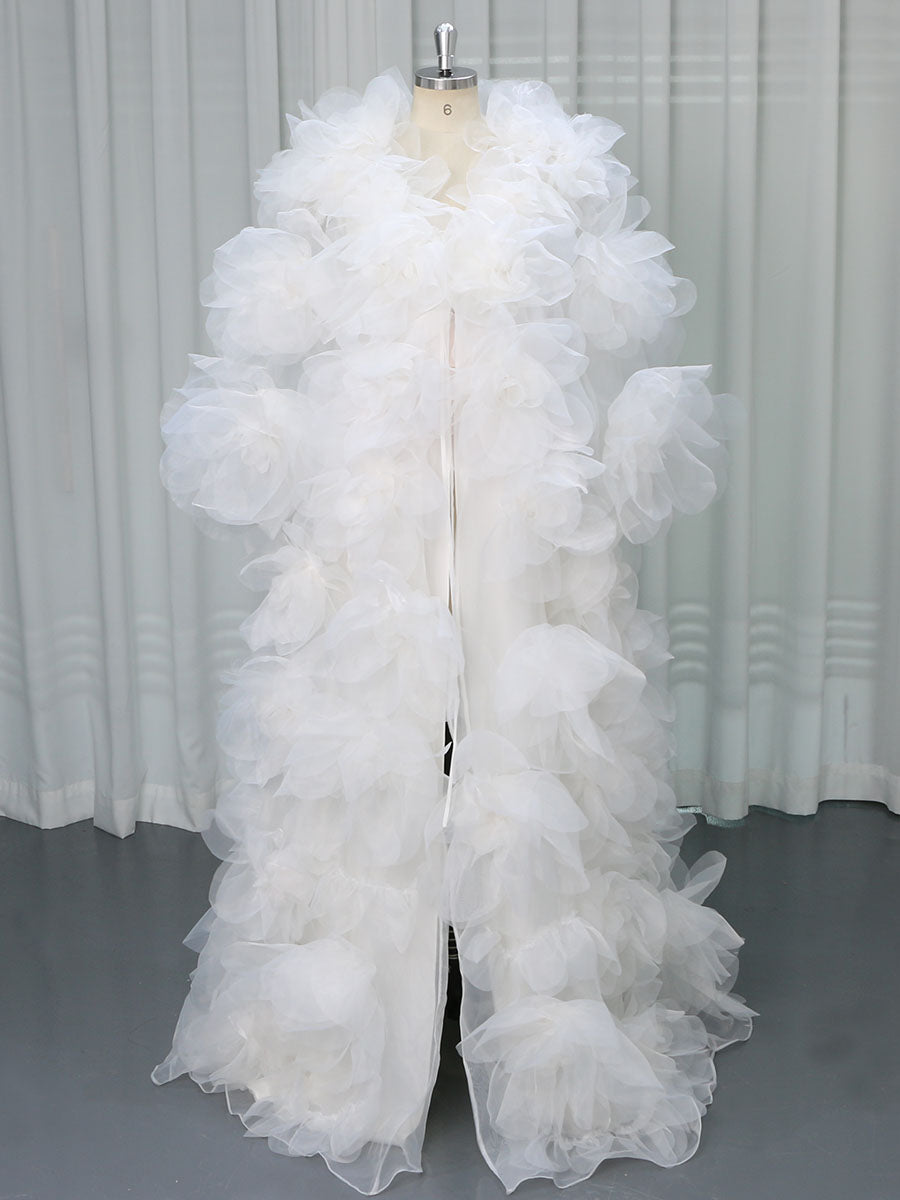 Handmade Flower Cape Robe Photoshoot Gown with Slip