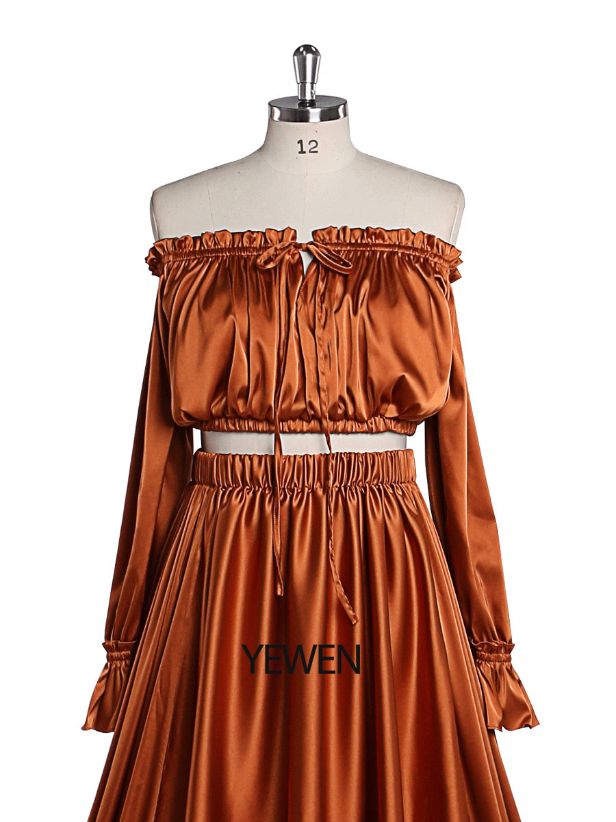 Weiches schulterfreies Satin-Umstands-/Nicht-Umstandskleid für Fotoshootings, Fotokleider mit Seitenschlitz, ausgefallene Foto-Requisiten, YEWEN YD21801-1