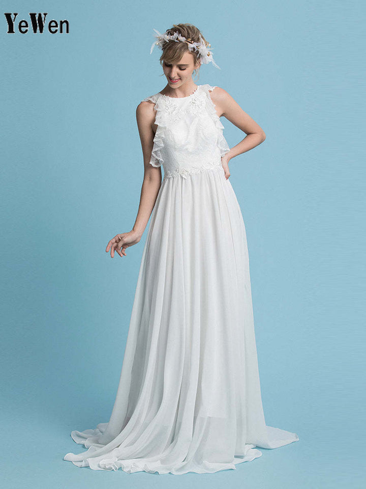Romantisches Boho Brautkleid Chiffon Sommer Brautkleid Sweep Train 