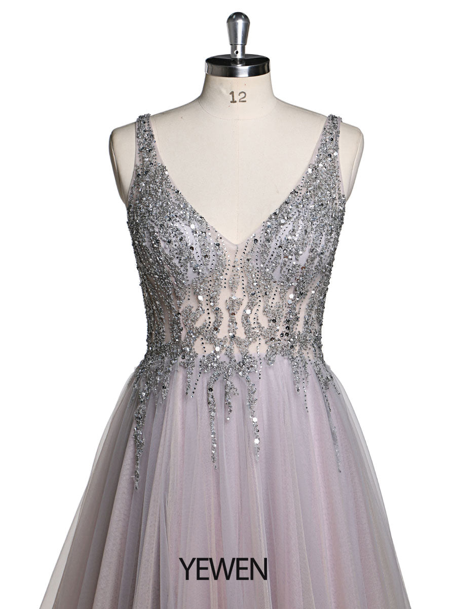 V-Neck Beaded Evening Dresses Prom Dress Elegant Sleeveless Maxi Dress Photo Shoot Dress