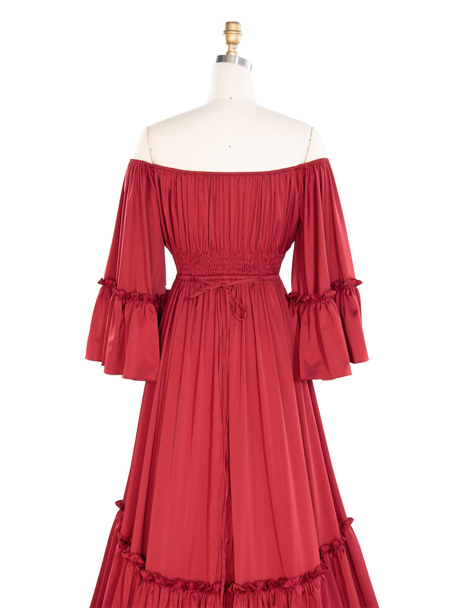 Damen-Fotografiekleid mit Ärmeln mit Seitenschlitzen, elastischer Taille, Kundenschrank, Fotoshooting-Kleid YW240042