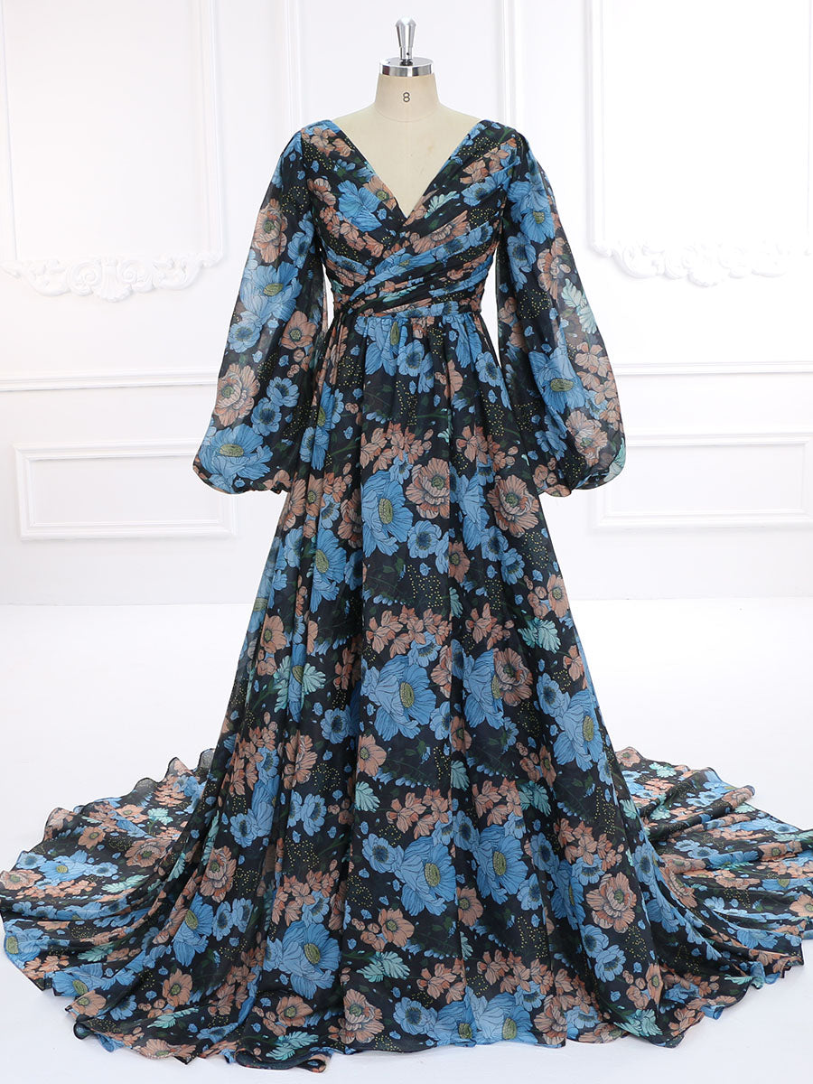 Organza Seersucker Floral Print Prom Dress ,Photoshoot Dress