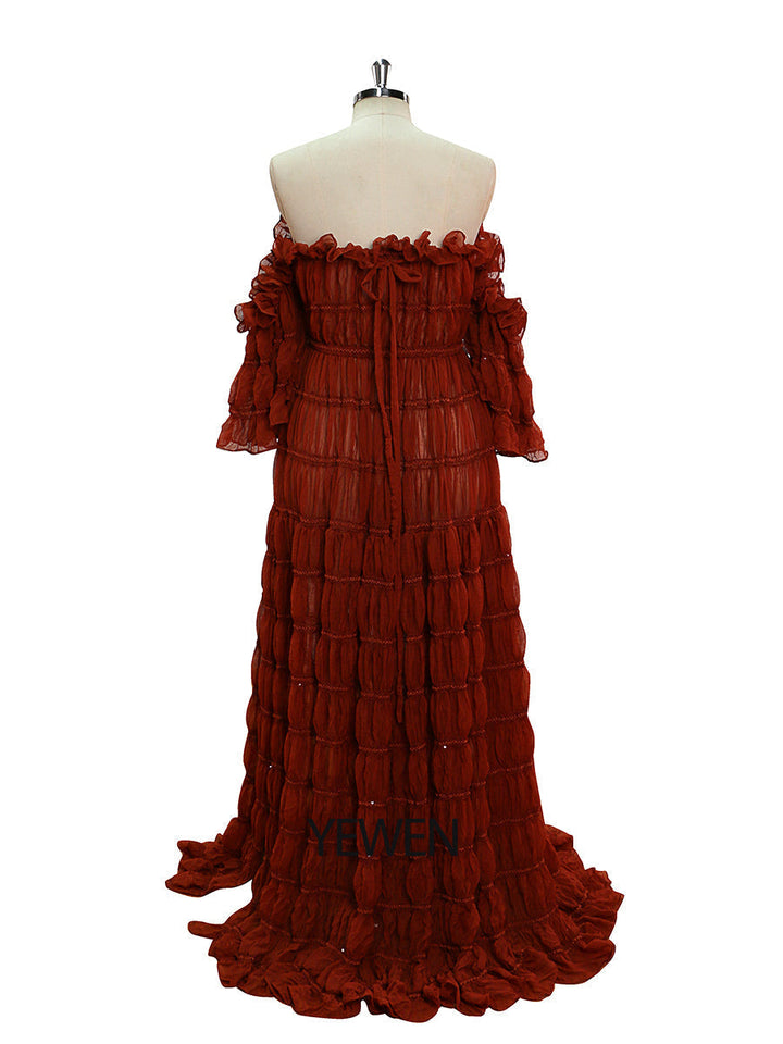 Elegantes schulterfreies Boho-Sommer-Strandkleid für Damen, Fotoshooting-Kleid, Seitenschlitz, YEWEN YW220511 