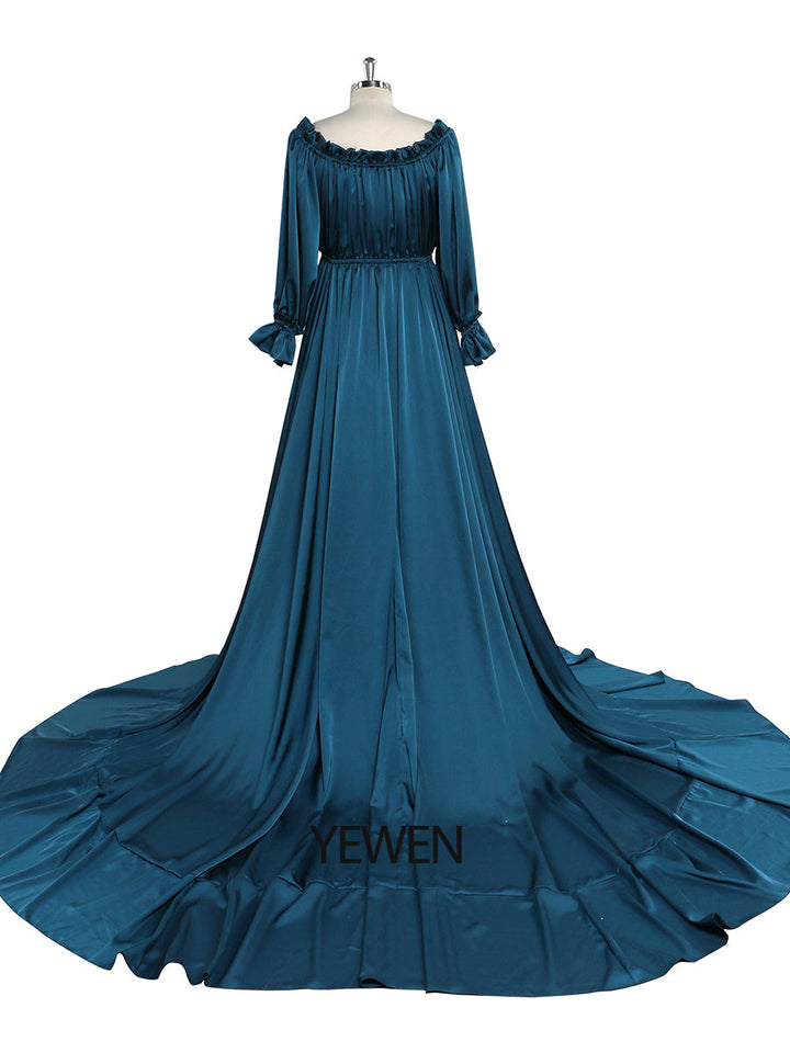 Verstellbare Schulter, volle Ärmel, Abendkleider, lange Strandfotografiekleider, Babypartykleid für Schwangere, YEWEN YD21801 