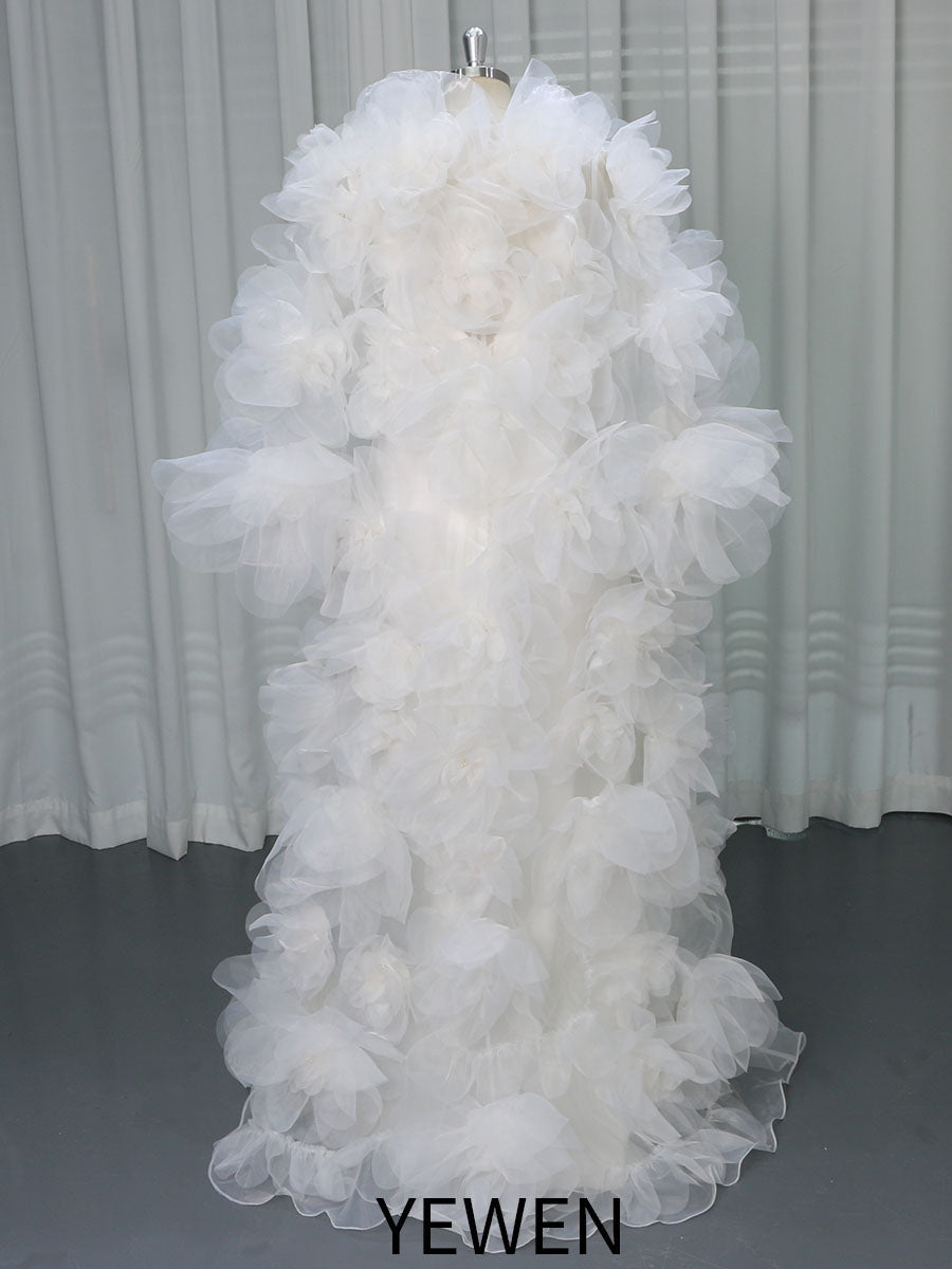 Handmade Flower Cape Robe Photoshoot Gown with Slip