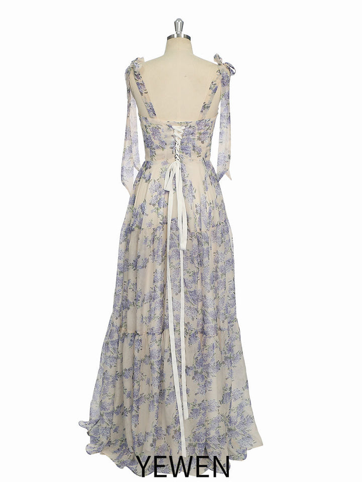 Fashion Sleeveless Blue Floral Print, Prom Dress 