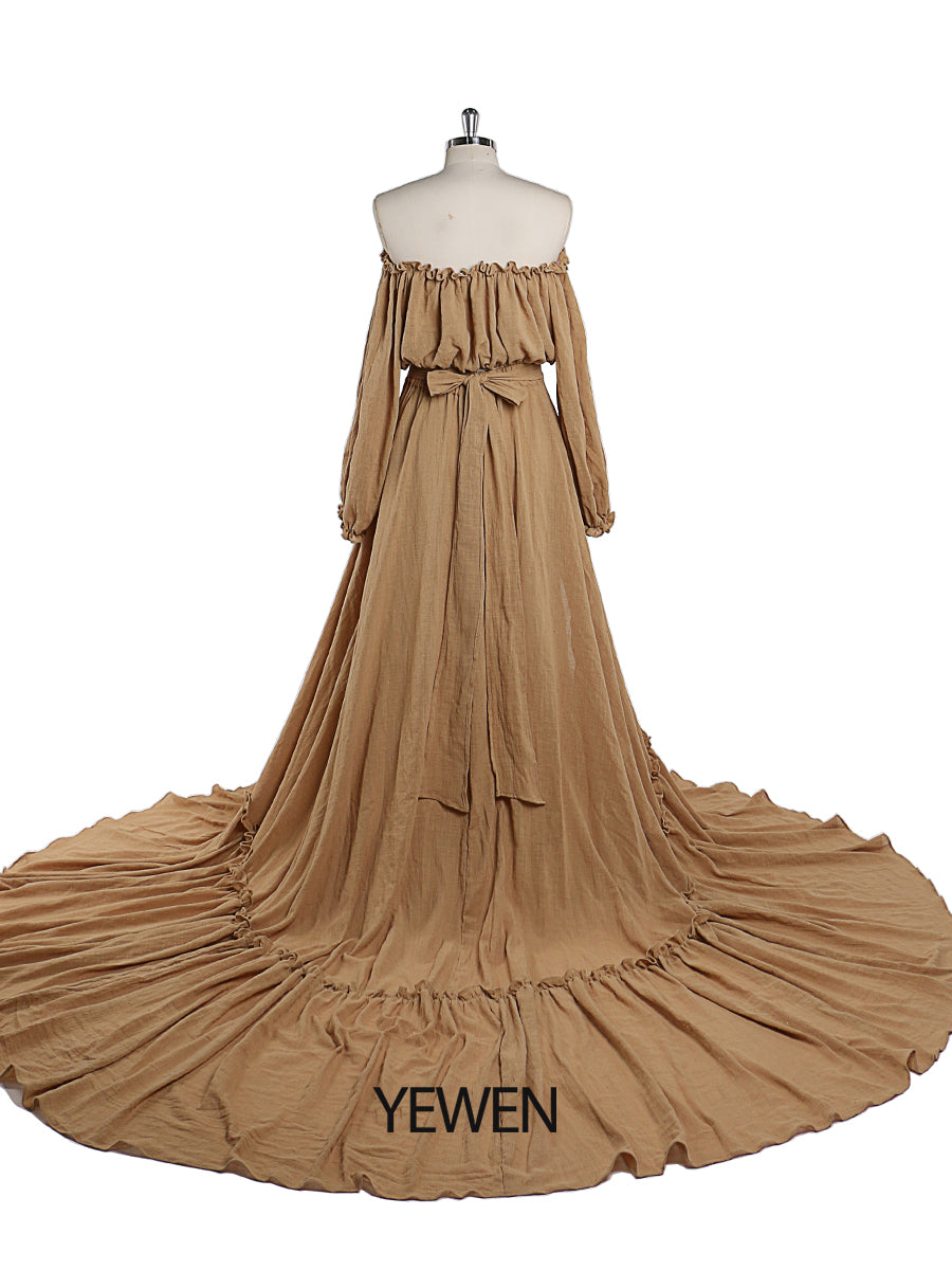 Elegantes schulterfreies Umstandskleid für Fotoshootings, verstellbare Taille, Umstandskleid für Babyparty, Maxikleid YEWEN YD22106