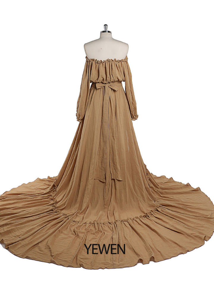 Elegantes schulterfreies Umstandskleid für Fotoshootings, verstellbare Taille, Umstandskleid für Babyparty, Maxikleid YEWEN YD22106