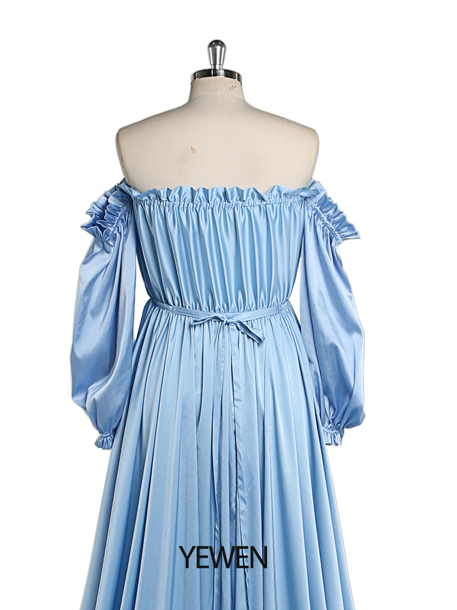 Schulterfreies Abendkleid mit langen Ärmeln und Schlitz vorne, Fotografie-Kleid, Umstandskleid für Babyparty, YEWEN YW220316 