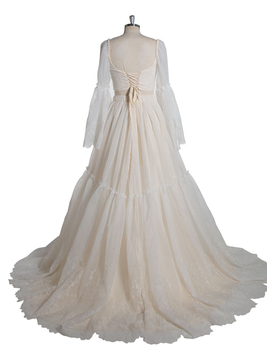Elegantes 2-teiliges Set Boho Spitzenkleid für Fotoshooting Schwangerschaftsfreundlich - Brautkleid YW240097 