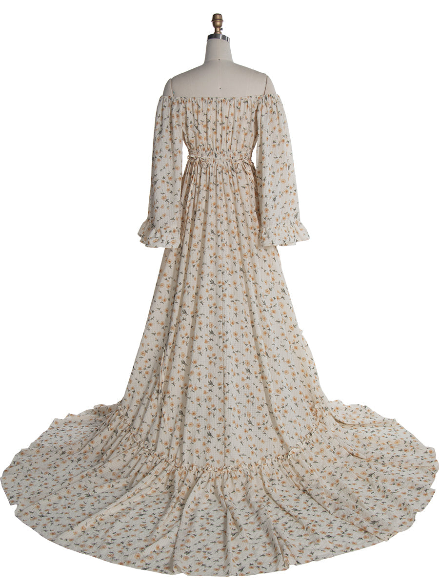 Boho-Maxikleid mit großen ausgestellten Ärmeln, rustikales Strandkleid, Bohemian-Fotoshooting-Requisiten YW240030