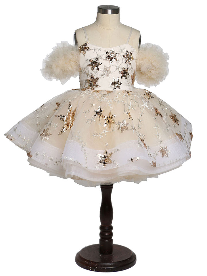 Champagner Stern Tüll Blumenmädchen Partykleider für Hochzeiten Geburtstag Kinder Prinzessin Fotoshooting Kleid Tutu Kleid YEWEN YW21015 