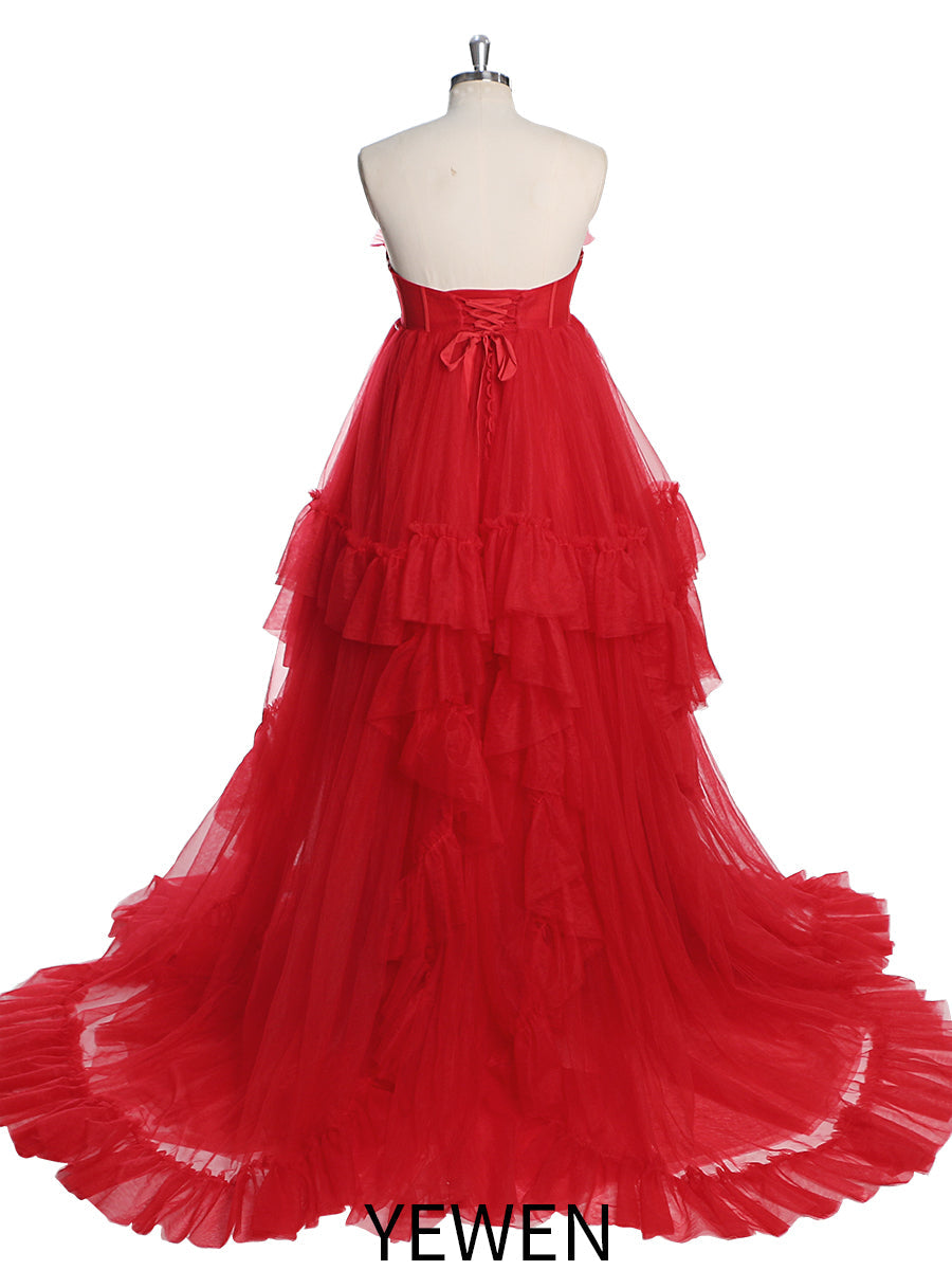 Tüllkleid mit hoher Taille und Rüschen für Fotoshootings, Fotoshooting-Kleider für Frauen YW231011 